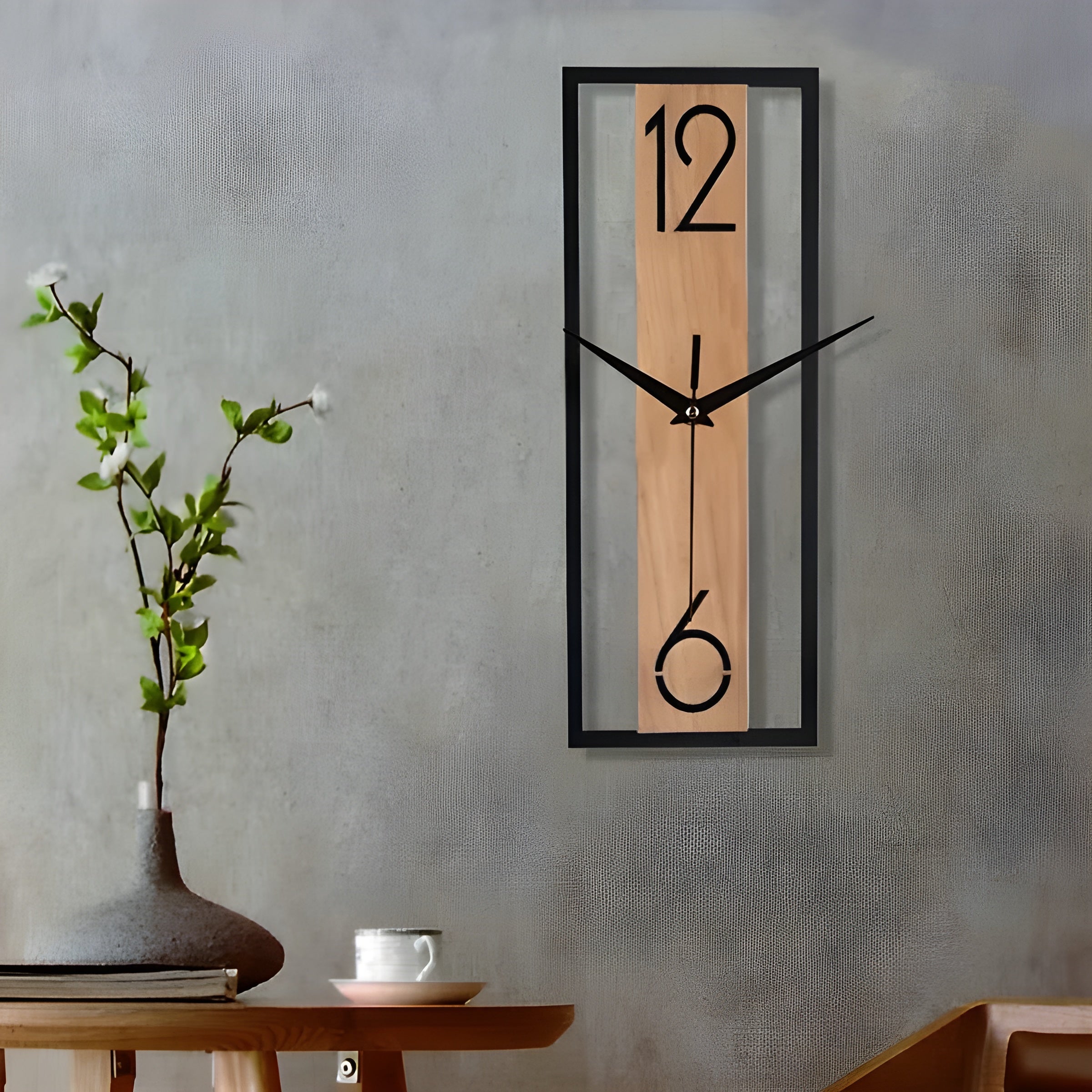 Rektangulær Veggklokke i Trelook – Moderne og Dekorativ | Perfekt for Stue, Kontor eller Kjøkken