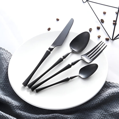 Bestikksett i Rustfritt Stål (24 Deler) – Elegant og Slitesterkt | Perfekt for Stilfull Borddekking - Matt Svart