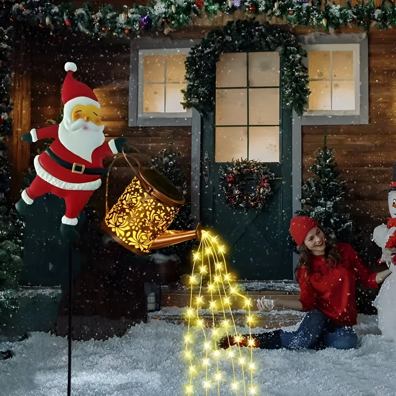 Solcelledrevet Julebelysning med Julenisse og Lykter – Dekorativ utendørsbelysning | Perfekt for hage og terrasse