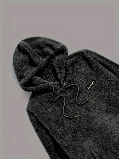Teddy fleece pyjamas herre – svart 2-delt vinterset forfra