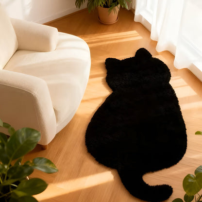 Lite Katteformet Teppe – Mykt og Koselig | Perfekt for Sofa Hylle eller Kommode - 45*70cm/17.71*27.56 tommer / Svart