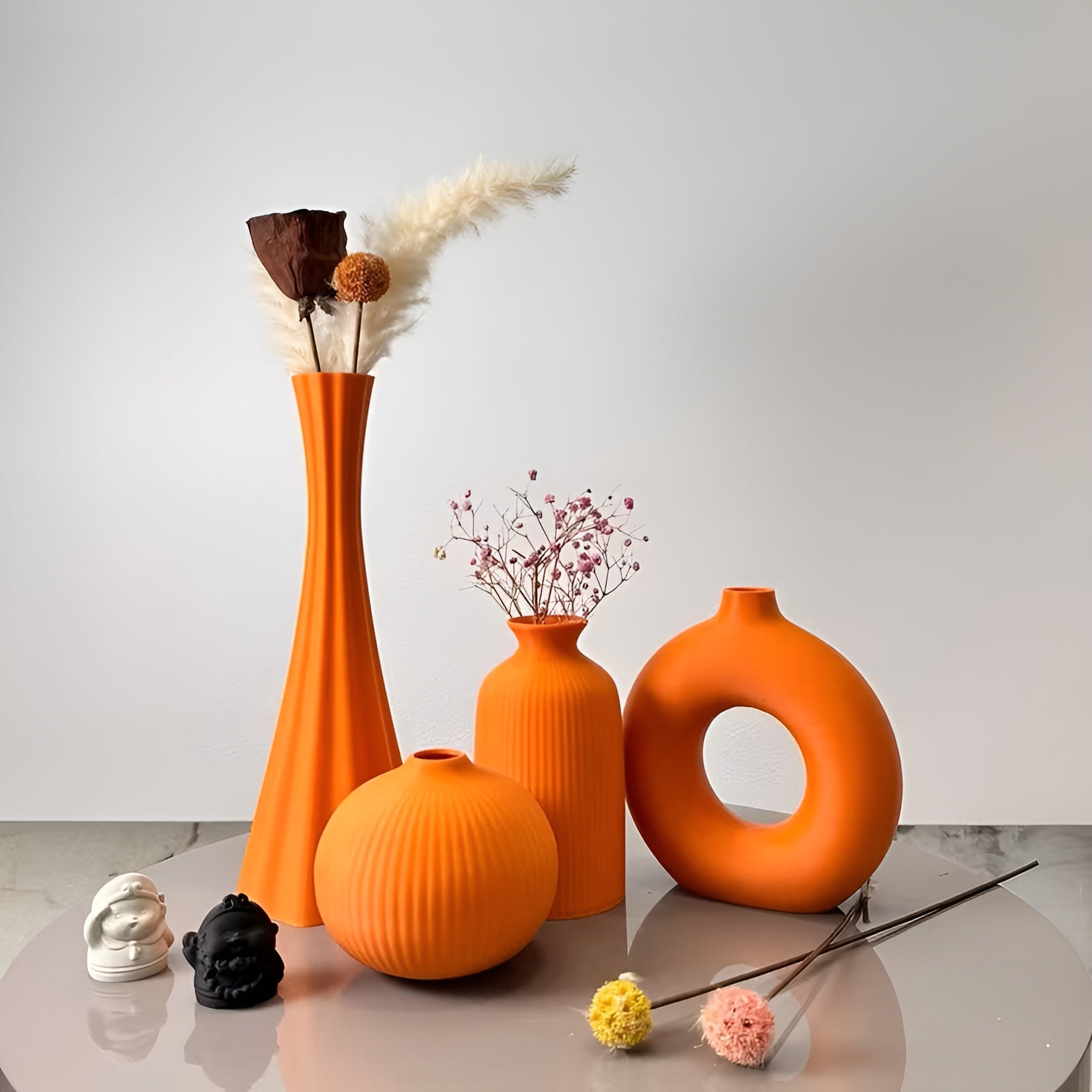 Boho Vase Sett (4 stk) – Dekorativt og Stilrent | Perfekt for Tørkede Blomster og Borddekorasjon - Appelsin - Vaser