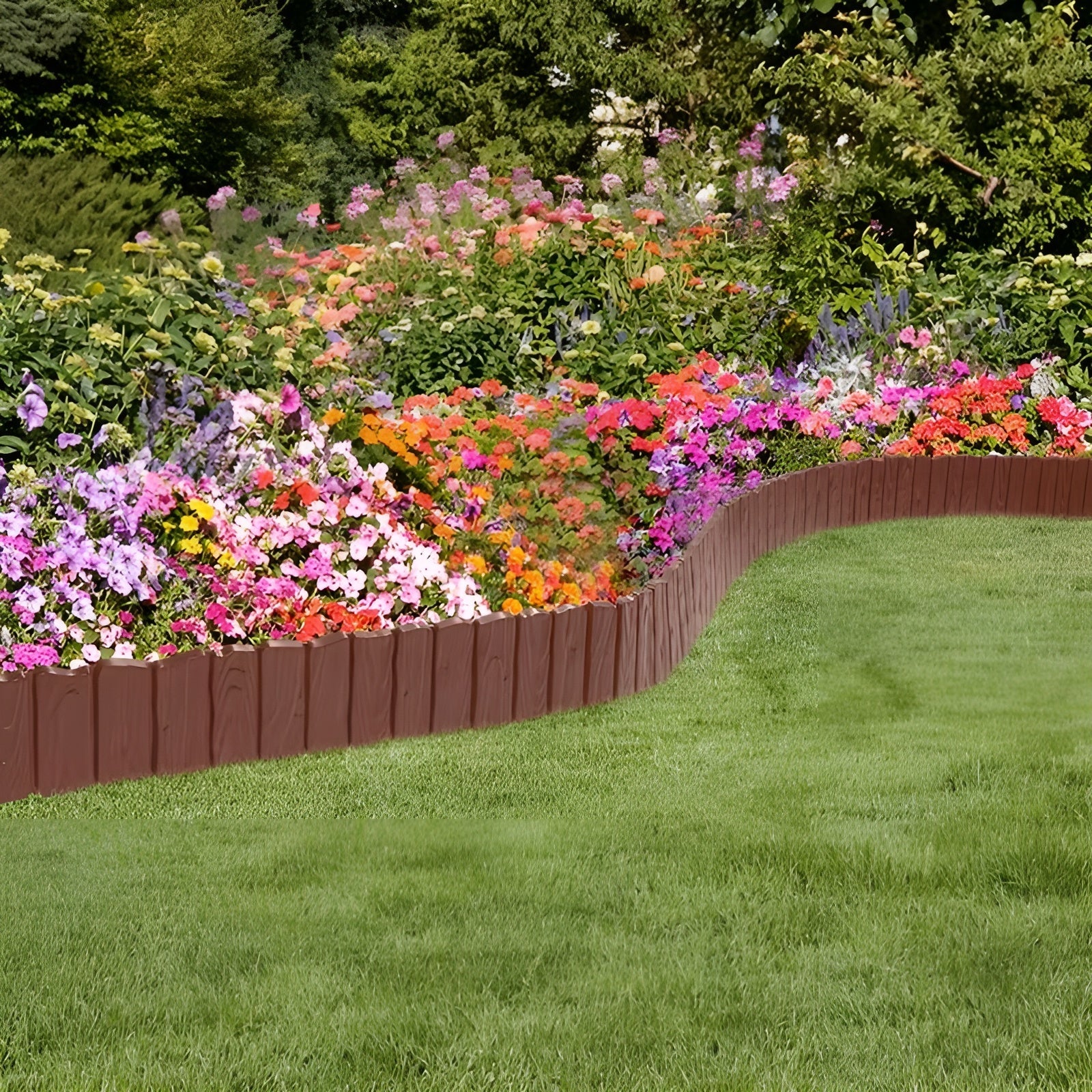 Fleksibel Bedkant i Trelook – Dekorativ Avgrensning for Plen og Blomsterbed | Enkel DIY-Montering