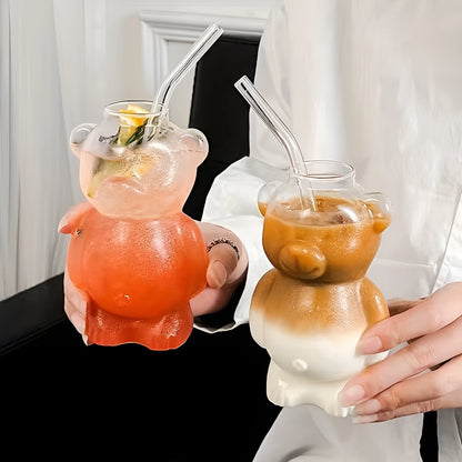 Glasskopper med Bjørnemotiv – Søtt og Dekorativt 2-Pakningssett | Med Sugerør til I iskaffe og Juice - 2 Set - Tumblere