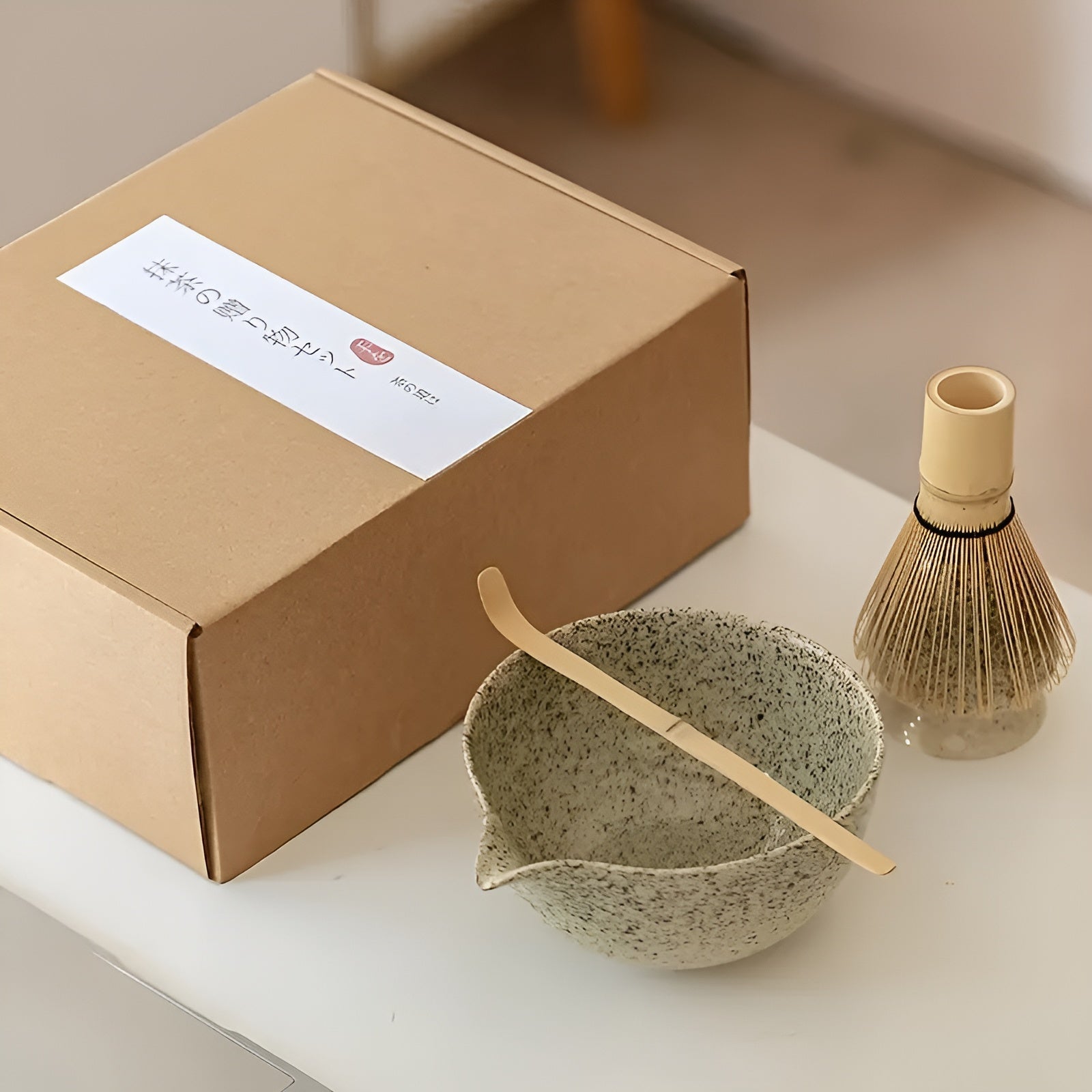 Matcha te-sett i keramikk – 4 deler med bolle og skje | Perfekt som gave og til te-seremonier