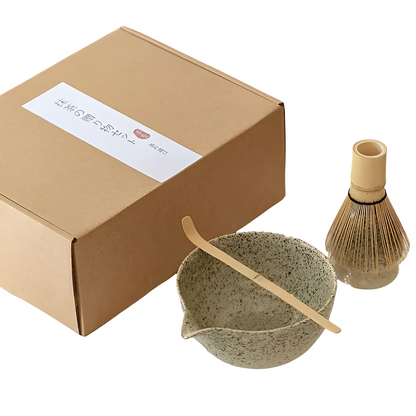 Matcha te-sett i keramikk – 4 deler med bolle og skje | Perfekt som gave og til te-seremonier