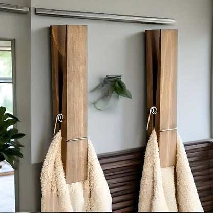 Håndkleholder Sett (3 stk.) – Retro Industrielt Veggdesign i Tre | Dekorativ og Plassbesparende for Bad og Gjeste-WC