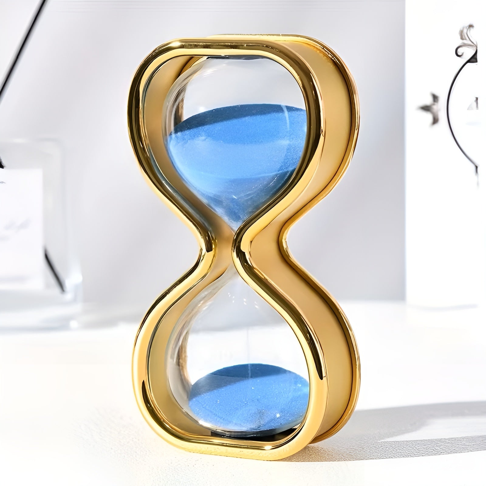 Sandglass med farget sand – Dekorativ og avslappende | Elegant metallramme ca. 30 min - Blå Sand ca. 30 Minuten
