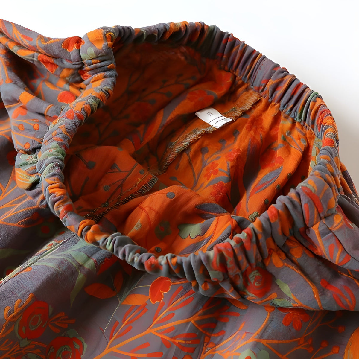 Loungewearsett i Bomull – Vintage Bladtrykk, Krage og Komfortabel Passform
