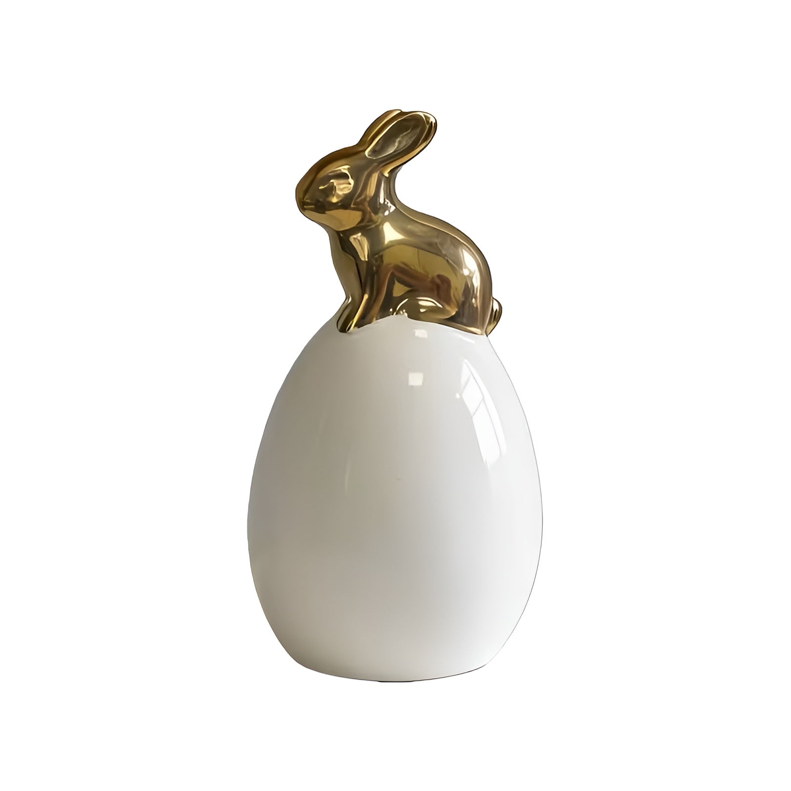 Keramisk Dekorasjonskanin I Eggform – Moderne Påskedekorasjon I Hvitt Og Gull | Elegant Borddekorasjon For Stuen