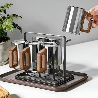 Glasskrussett med Trehåndtak – Varmebestandig og Elegant | Perfekt for Te Vann og Servering - Sett med glass og kopper