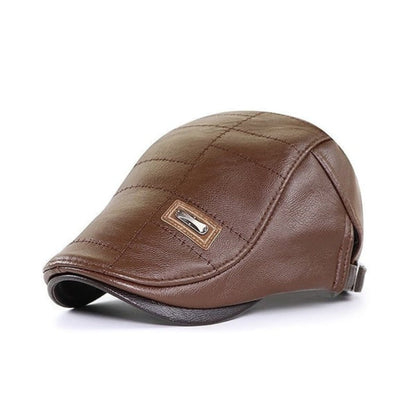 Retroinspirert flat cap til herre i lysbrun skinn