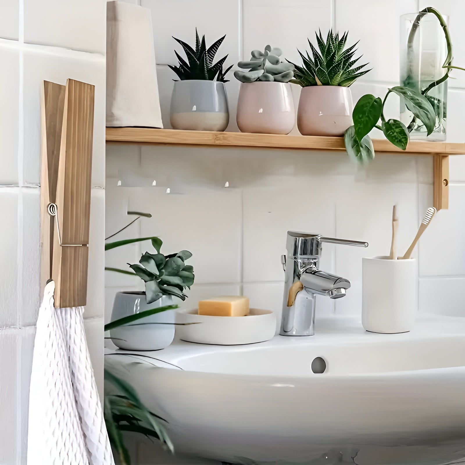 Håndkleholder Sett (3 stk.) – Retro Industrielt Veggdesign i Tre | Dekorativ og Plassbesparende for Bad og Gjeste-WC