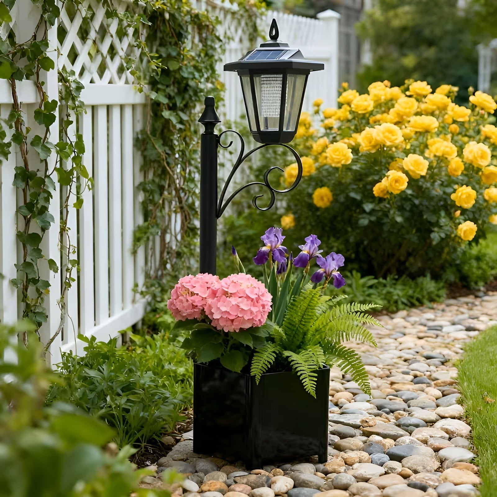 Solcellelampe med Blomsterpotte – Dekorativ og Stemningsfull | Perfekt for Balkong og Terrasse - Belysning for gangstier