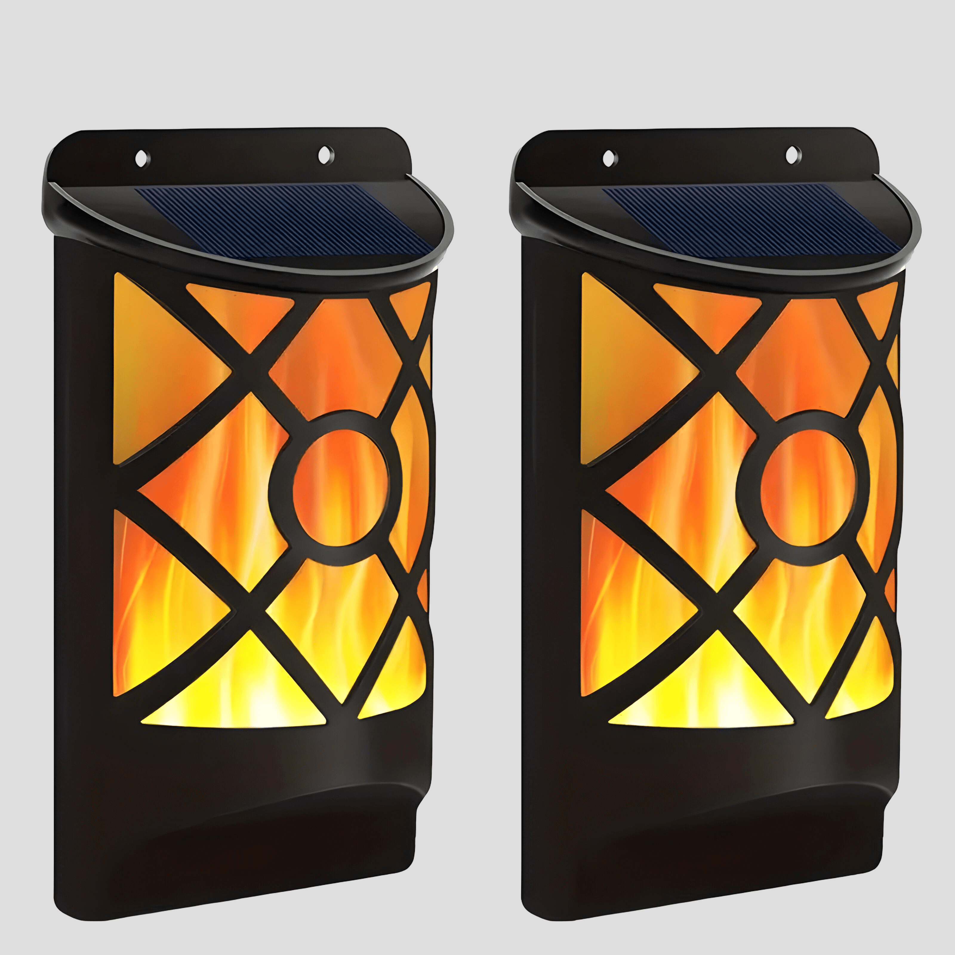 Solnova – Utendørs Solcellevegglampe med Flammelys (2 stk)
