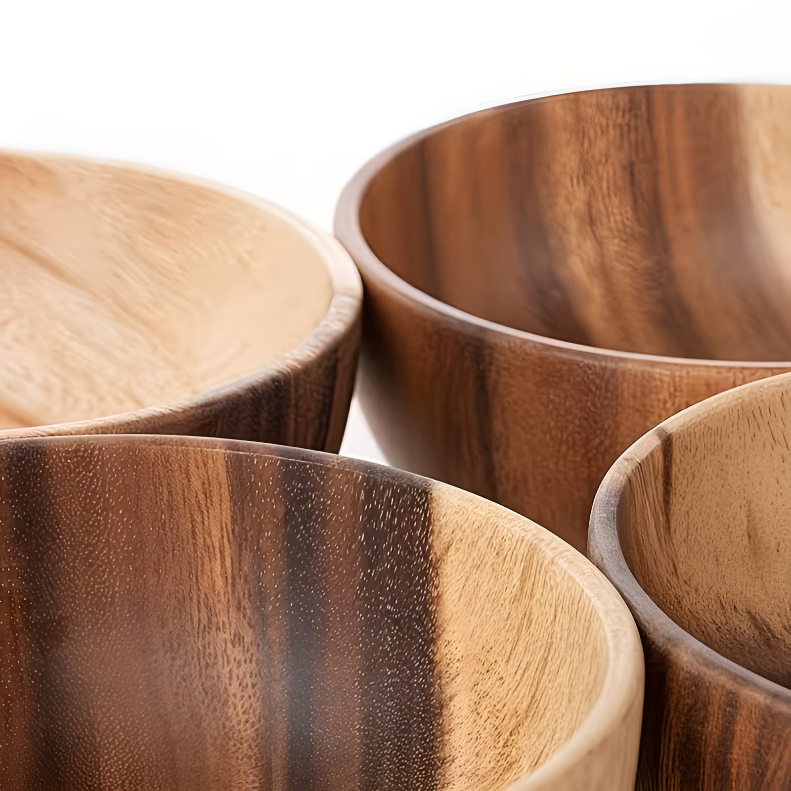 Serveringsskåler i Tre – Håndlagde og Gjenbrukbare | Sett med 4, Perfekt til Salat, Suppe og Ramen