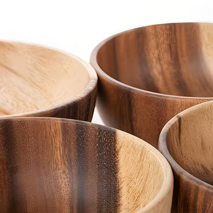 Serveringsskåler i Tre – Håndlagde og Gjenbrukbare | Sett med 4, Perfekt til Salat, Suppe og Ramen