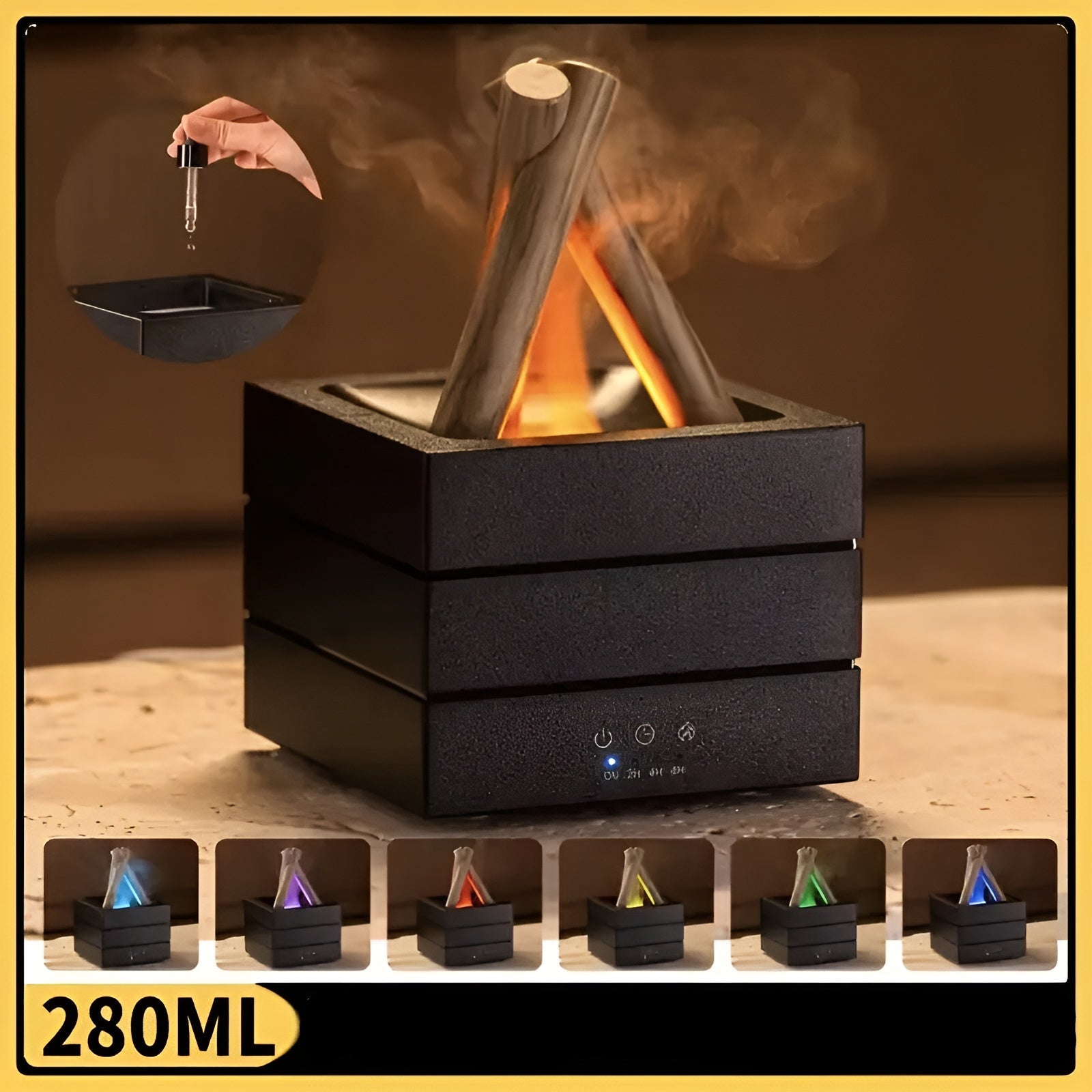 Aroma Diffuser med Flammeeffekt – Luftfukter & LED Stemningslys | Beroligende og Dekorativ for Hjemmet