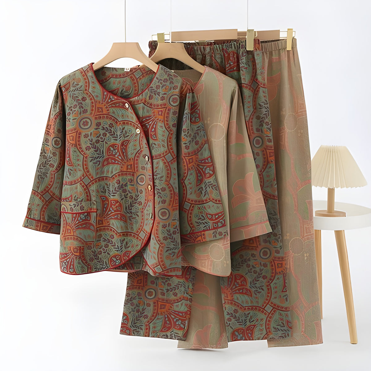 Vintage Jacquard-sett – Rund Hals, Komfortabelt Loungeantrekk