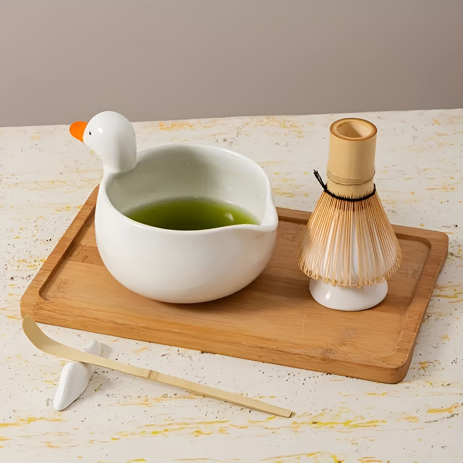 Matcha-sett med Andemotiv – Komplett med Skål, Visp og Sil | Perfekt som Gave