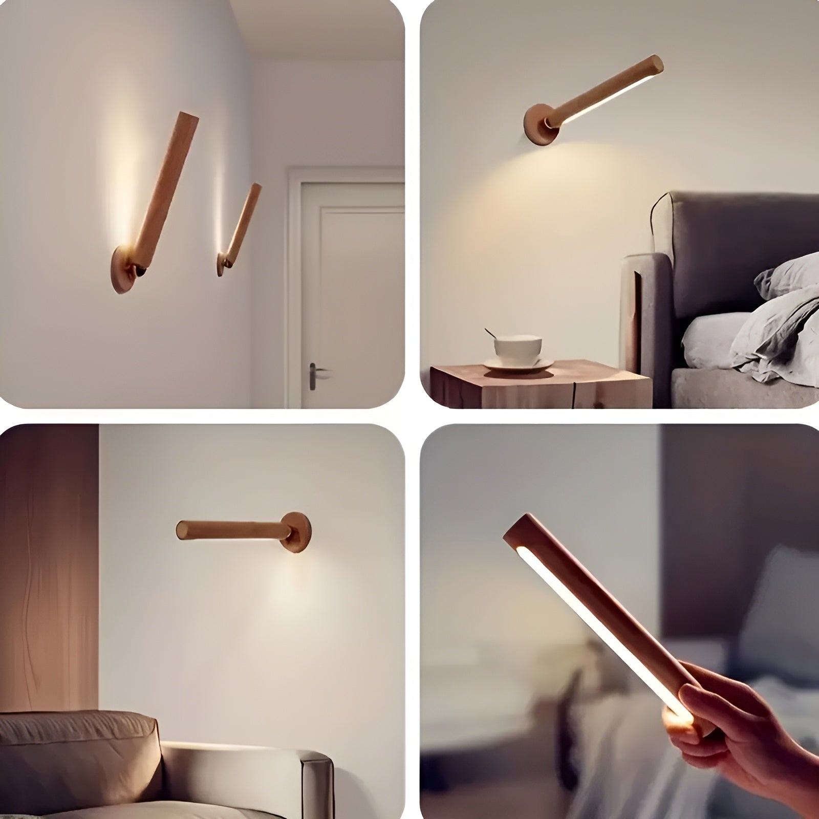 LED Vegglampe i Tre – 360° Roterbar og Oppladbar | Magnetisk med Touch-Styring