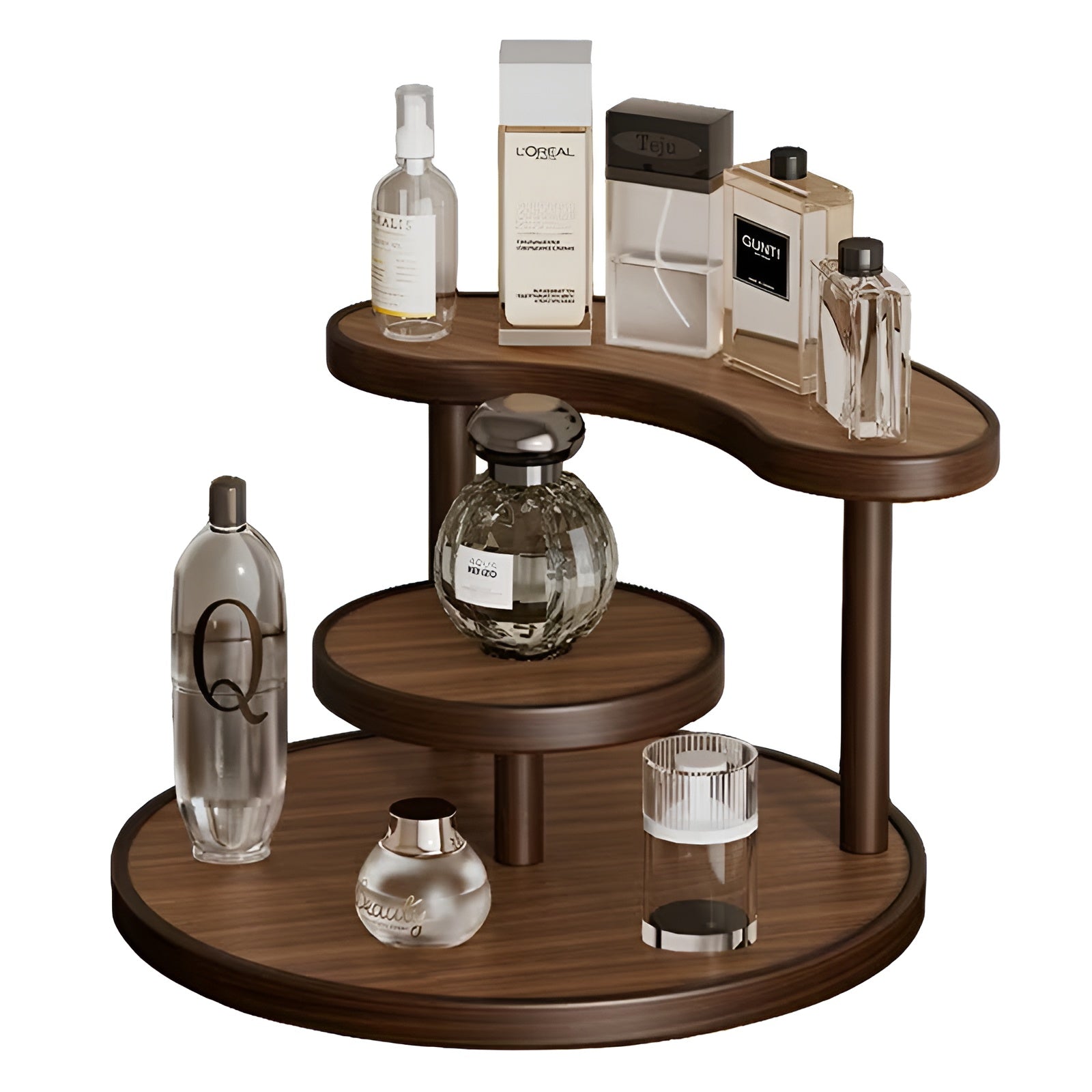 Drehbarer Make-up-Organizer aus Holz – 3-stöckig und stabil | Praktische Aufbewahrung für Kosmetik