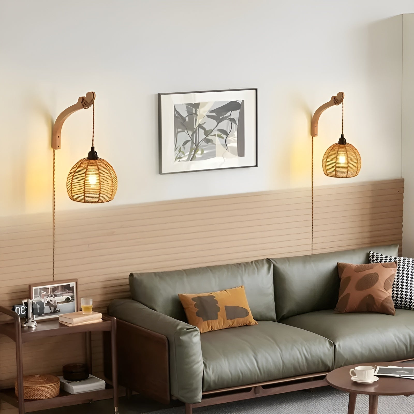 Vegglampe med Flettet Lampeskjerm – Naturlig og Koselig | Perfekt for Soverom og Gang