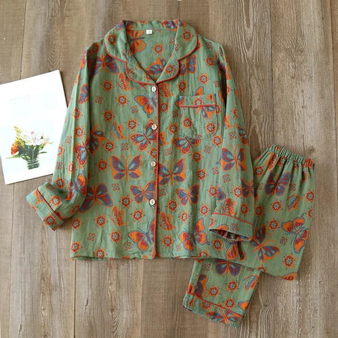 Loungewearsett med Sommerfugltrykk – Vintage Stil, Bomull