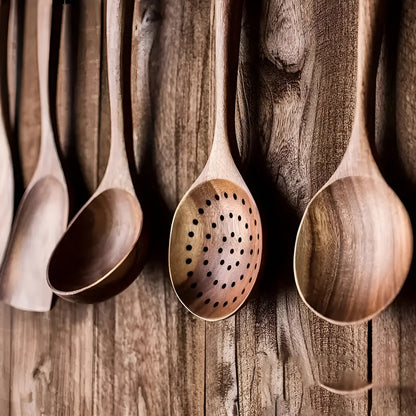 Kjøkkenredskaper i Tre – 5 Deler | Skånsomme og Naturlige for Non-Stick Panner