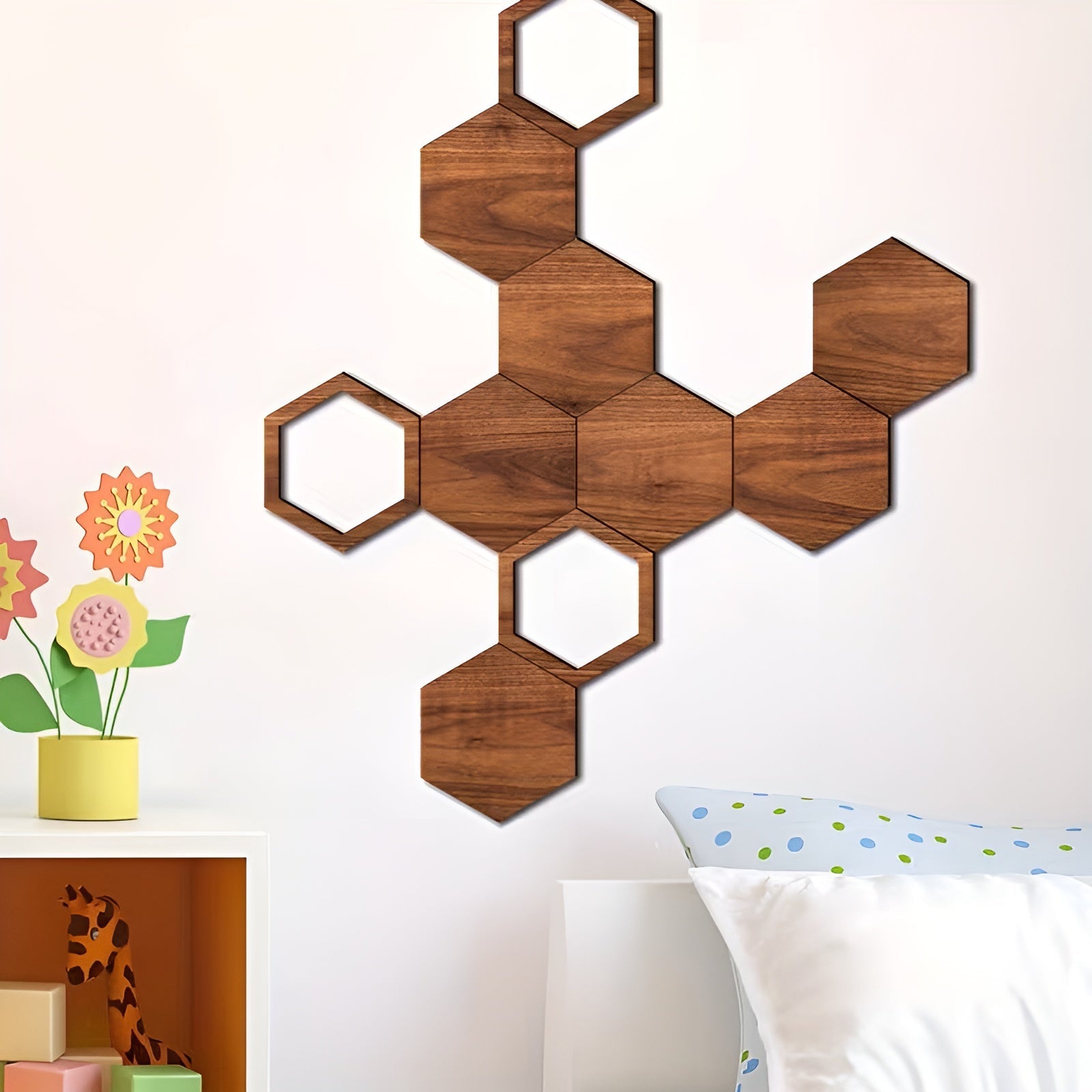 3D Veggdekor i Tre (11 Deler) – Moderne og Dekorativ Hexagon Veggdesign | Perfekt for Stue og Soverom - Veggpaneler