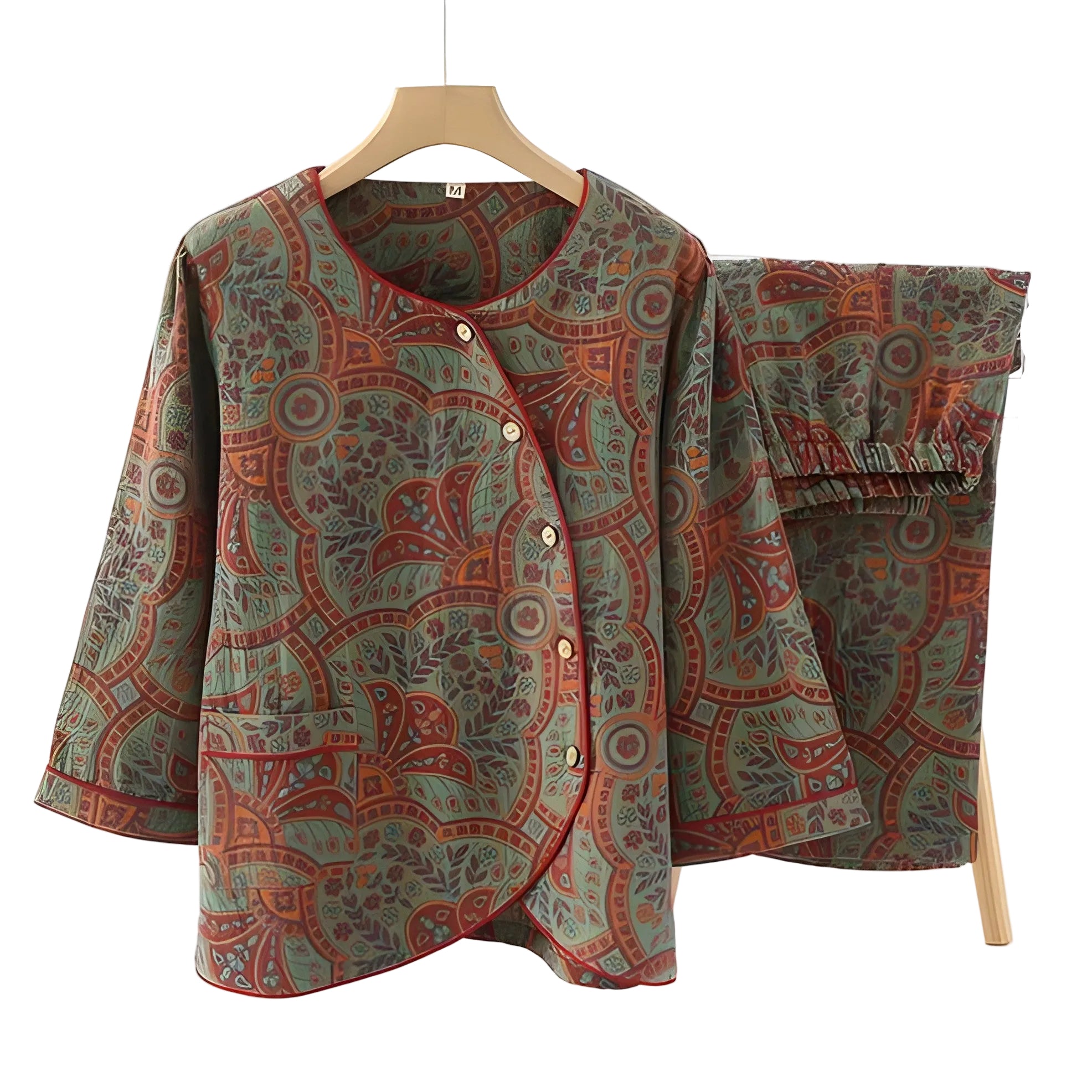 Vintage Jacquard-sett – Rund Hals, Komfortabelt Loungeantrekk