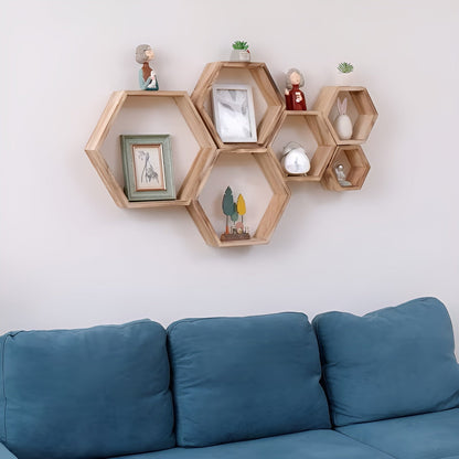 Hexagon Vegghyller (5-pk) – Dekorative og Plassbesparende | Tre Perfekt for Stue og Soverom - Vegghyller