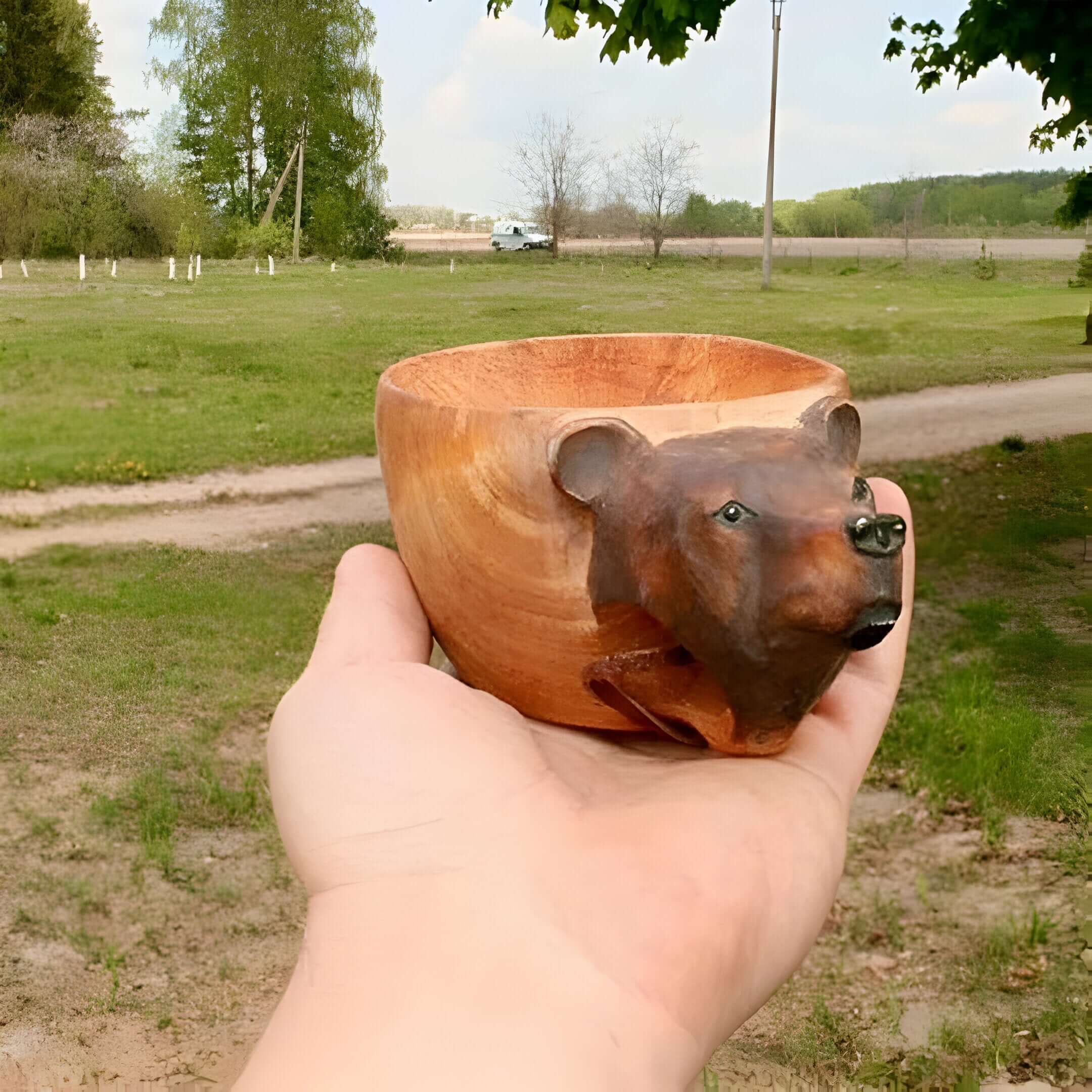 Trekrus Dyremotiv - Rustikt Skandinavisk Kaffekrus Laget Av Naturlig Tre