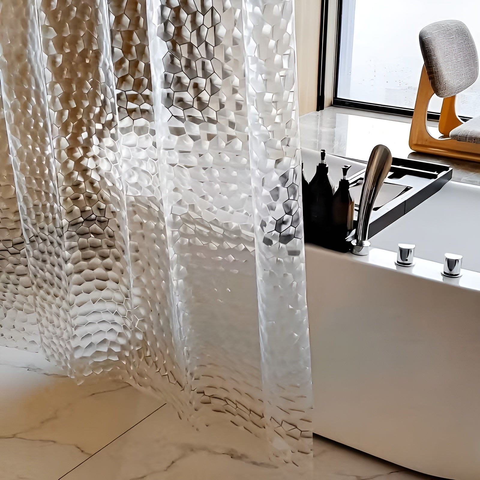 Dusjforheng med Vannmønster – Halvtransparent og Lettstelt | Moderne Dekor til Badet