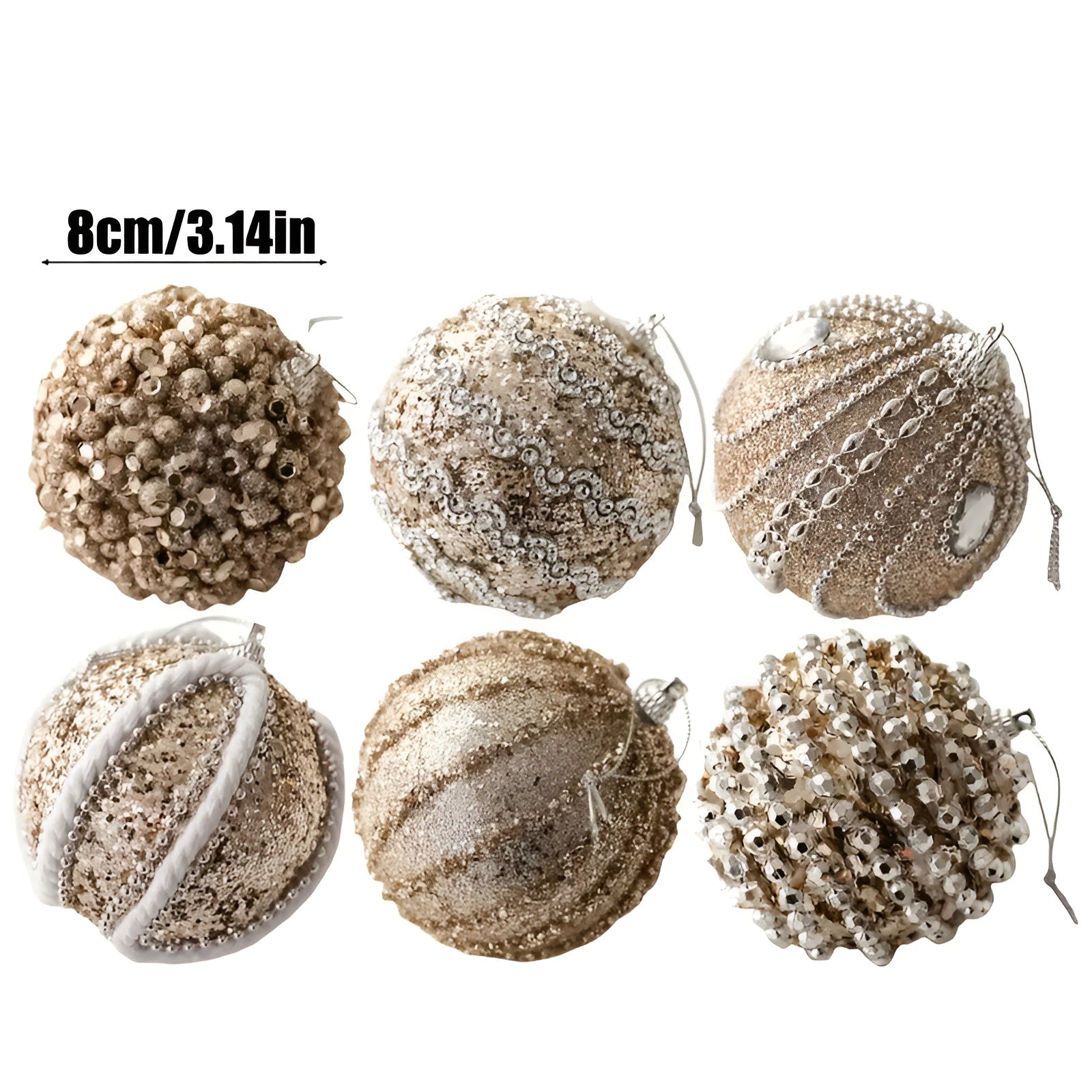 Sett med 6 Glassjulekuler – Elegant Julepynt i Champagne | Perfekt for Juletreet