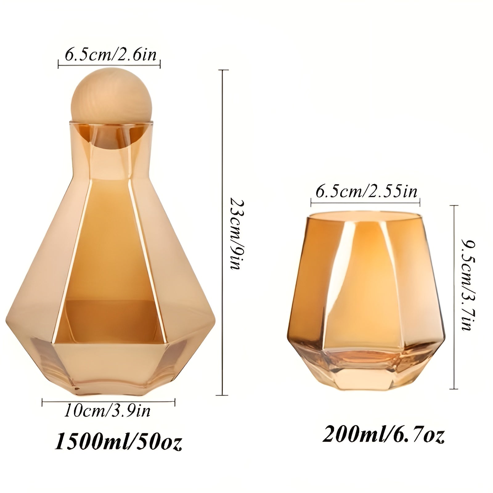 Diamantglass-Karaffesett Med 4 Glass – Moderne Og Dekorativt | 5-delers Sett Med Lokk Til Vann Juice Og Vin - Bernstein