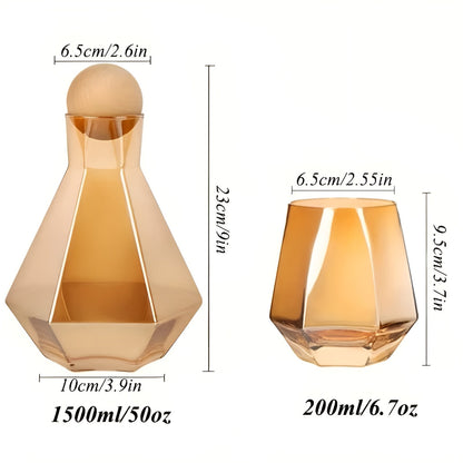 Diamantglass-Karaffesett Med 4 Glass – Moderne Og Dekorativt | 5-delers Sett Med Lokk Til Vann Juice Og Vin - Bernstein