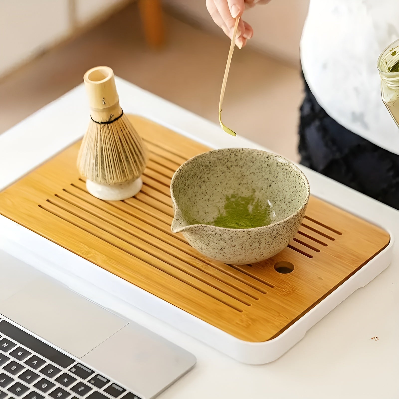 Matcha te-sett i keramikk – 4 deler med bolle og skje | Perfekt som gave og til te-seremonier