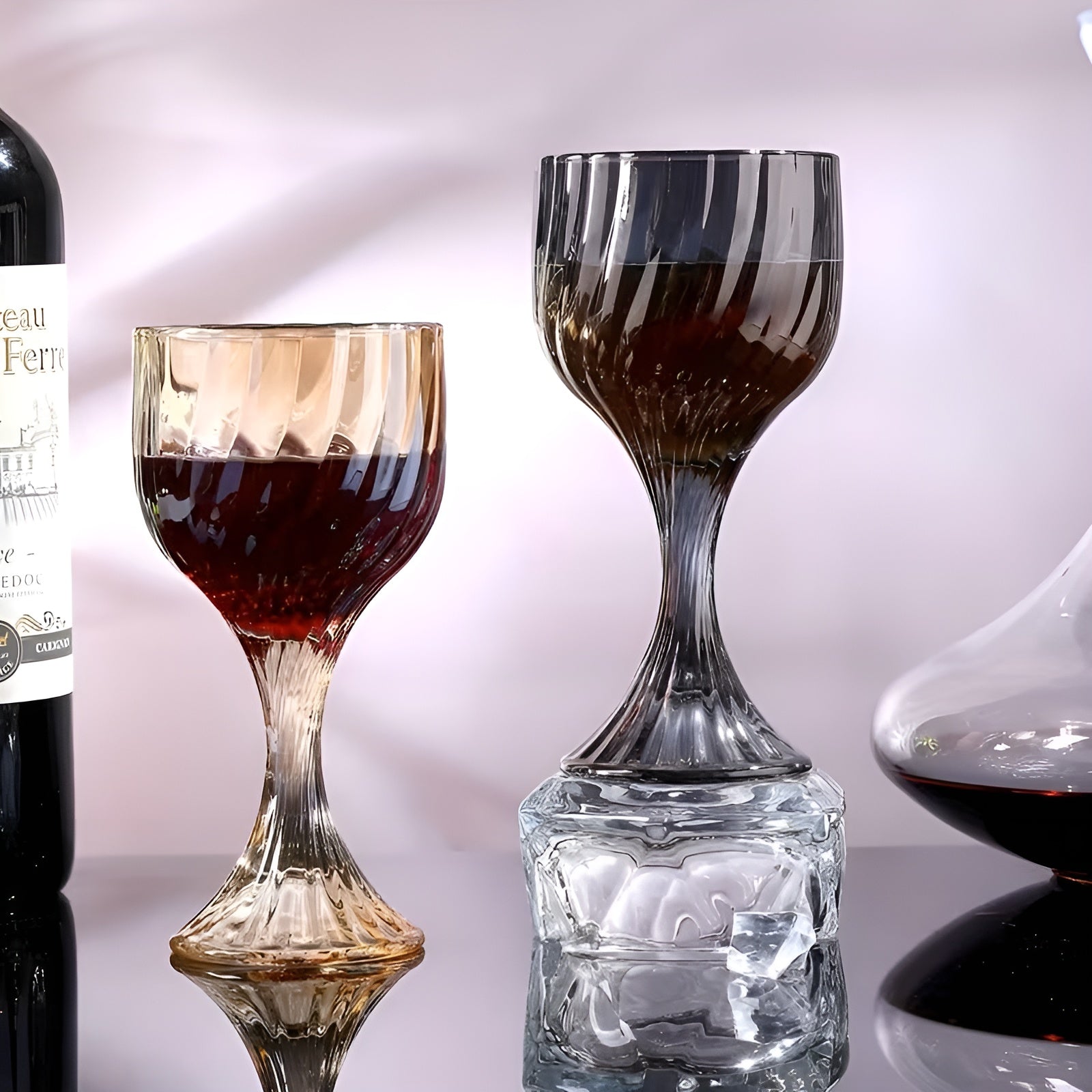 Retro drikkeglass med stett (6 stk) – Dekorative i rillet vintage-design | Elegante til borddekking og servering