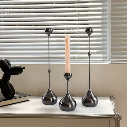 3-pakning Med Lysestaker I Dråpeform – Minimalistisk Design I Svart Metall | Dekorativt Til Stuen Bordet Og Kafeen