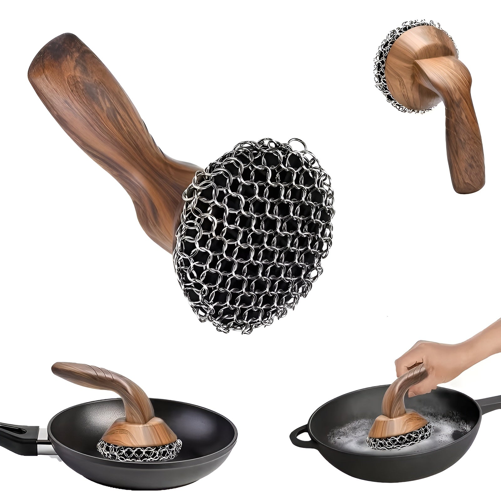 Kjettingbørste I Rustfritt Stål – Fjerner Fastbrent Smuss Enkelt | Perfekt For Støpejernspanner Og Dutch Oven - 1