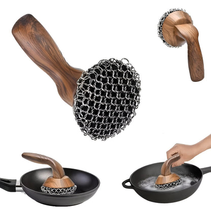 Kjettingbørste I Rustfritt Stål – Fjerner Fastbrent Smuss Enkelt | Perfekt For Støpejernspanner Og Dutch Oven - 1