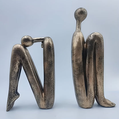 Skulptursett i Kunstharpiks (2 stk) – Moderne og Dekorative Menneskefigurer | Perfekt for Hylle og Stue - Gull - Figurer