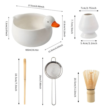 Matcha-sett med Andemotiv – Komplett med Skål, Visp og Sil | Perfekt som Gave