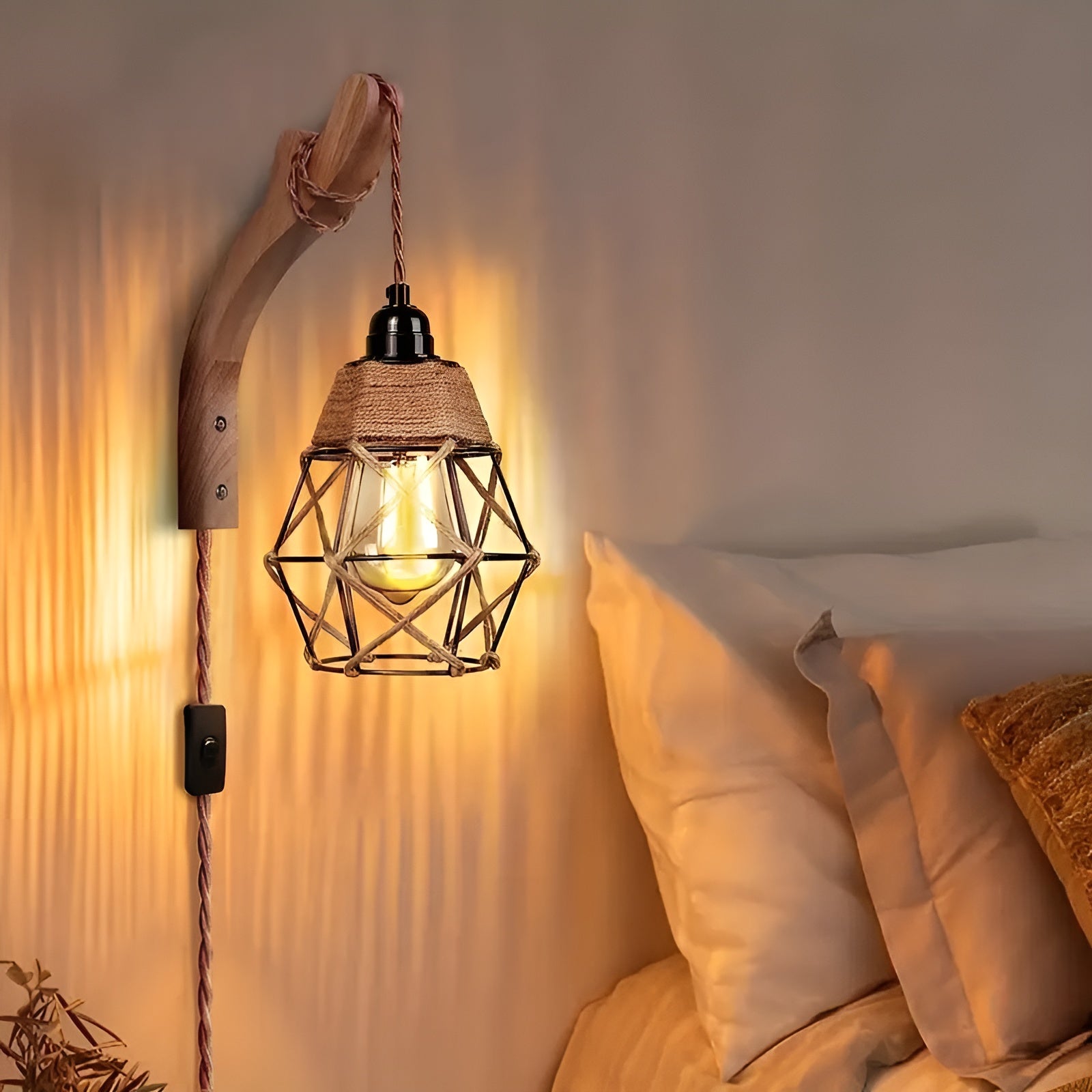 Vegglampe i Rattan – Håndlaget og Dekorativ | Perfekt for Stue og Soverom