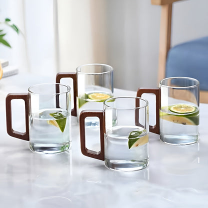Glasskrussett med Trehåndtak – Varmebestandig og Elegant | Perfekt for Te Vann og Servering - Sett med glass og kopper