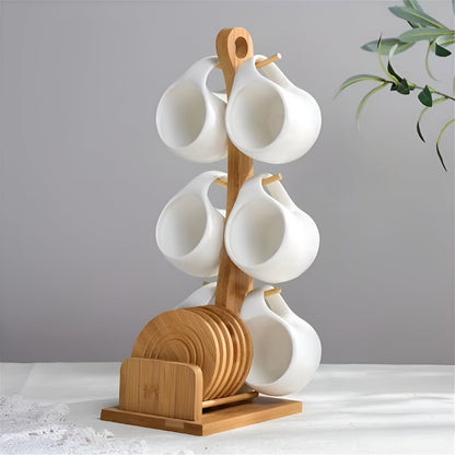 Keramik Kaffeetassen-Set mit Untertasse & Ständer – Stilvoll und Dekorativ | Perfekt für Café und Zuhause