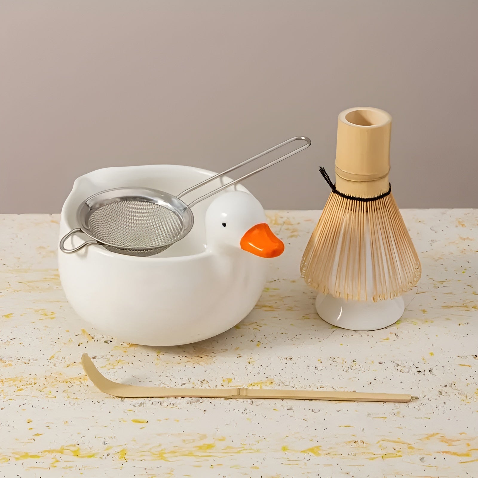 Matcha-sett med Andemotiv – Komplett med Skål, Visp og Sil | Perfekt som Gave