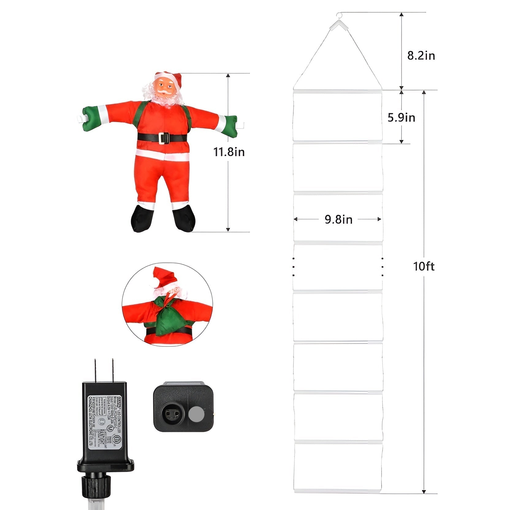 LED Julenisse med Stige – Lysende Juledekorasjon | For Innendørs og Utendørs Bruk, USB-drevet