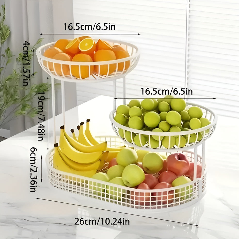Frukt- og Snackstativ – Dekorativt og Romslig | 3 Etasjer for Kjøkken og Spisebord